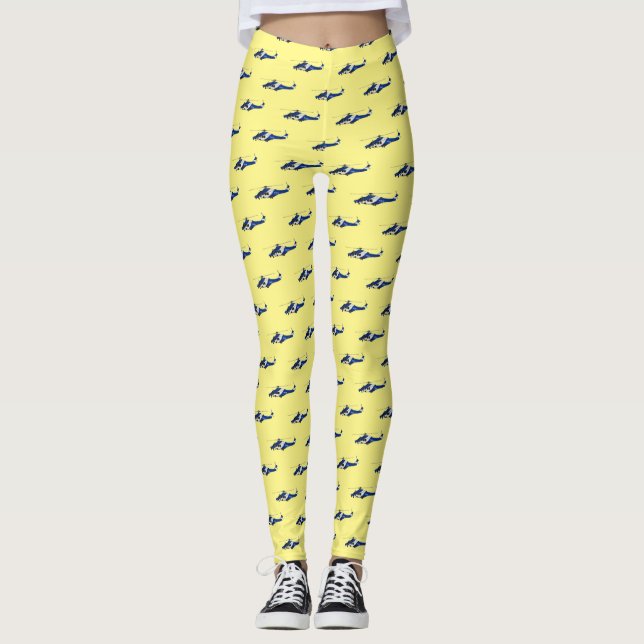 Police helicopter cartoon illustration  leggings (Front)