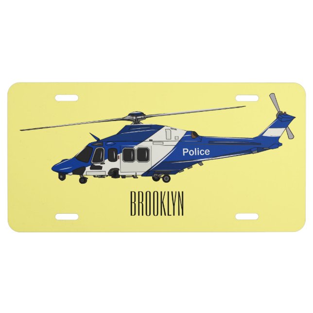Police helicopter cartoon illustration  license plate (Front)
