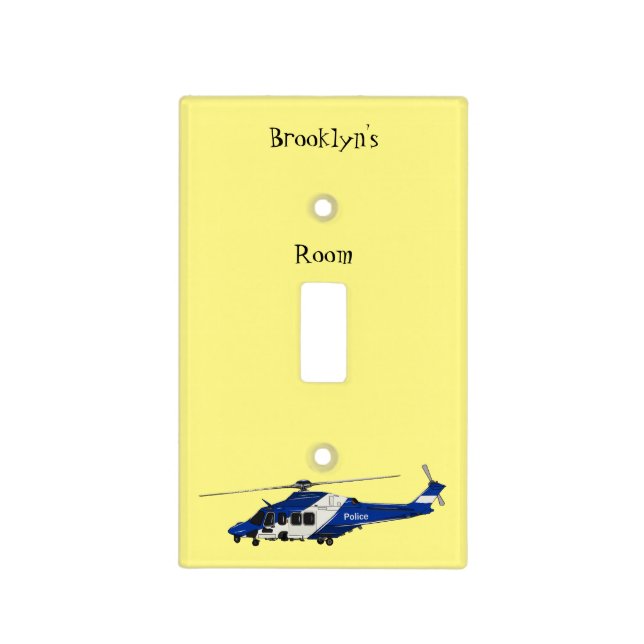 Police helicopter cartoon illustration light switch cover (Front)