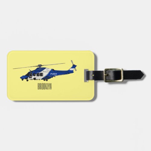 Police helicopter cartoon illustration  luggage tag
