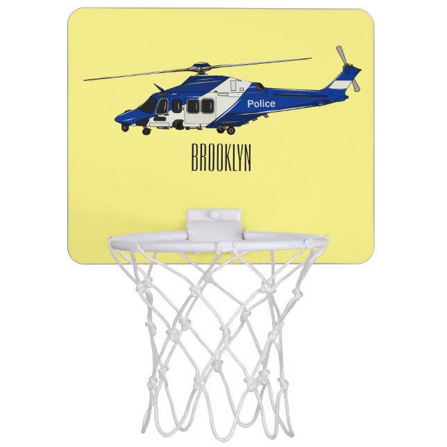Police helicopter cartoon illustration  mini basketball hoop (Front)