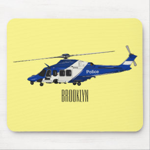 Police helicopter cartoon illustration mouse pad