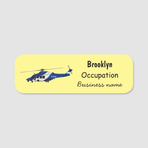 Police helicopter cartoon illustration name tag