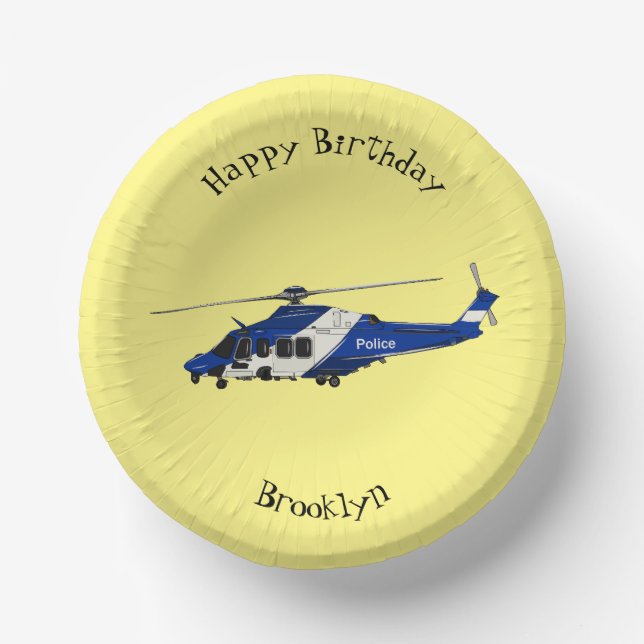Police helicopter cartoon illustration paper bowls (Front)
