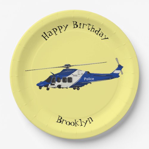 Police helicopter cartoon illustration paper plates