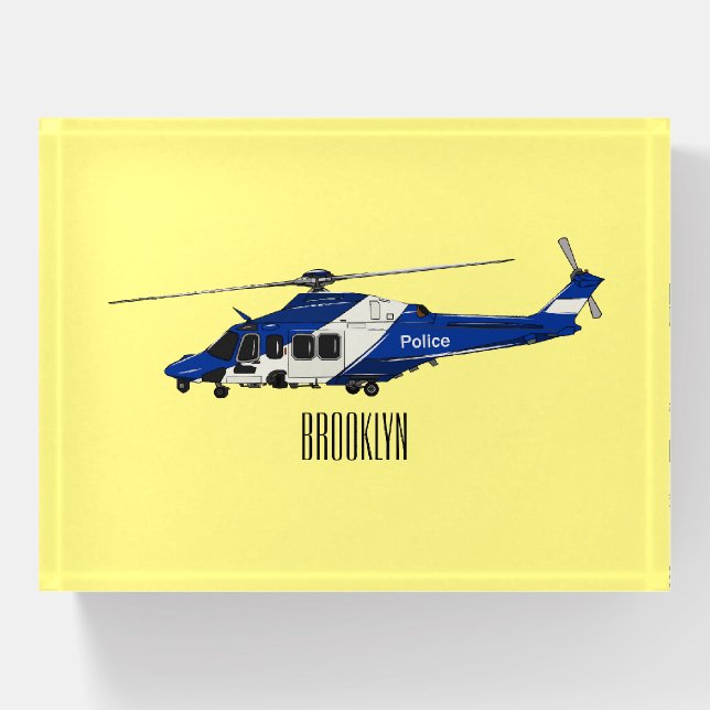 Police helicopter cartoon illustration  paperweight (Front)