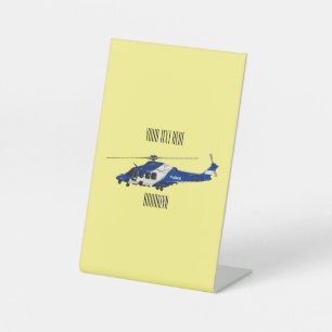 Police helicopter cartoon illustration pedestal sign