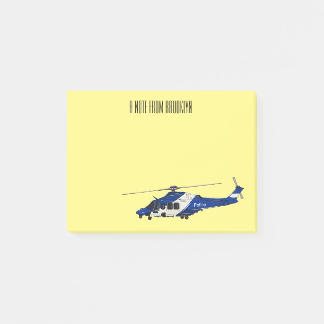 Police helicopter cartoon illustration  post-it notes (Front)