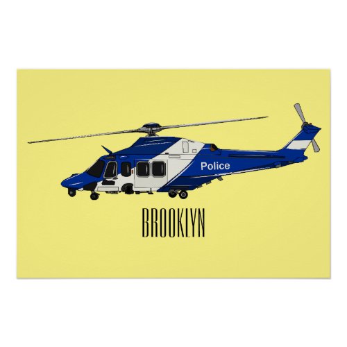 Police helicopter cartoon illustration  poster