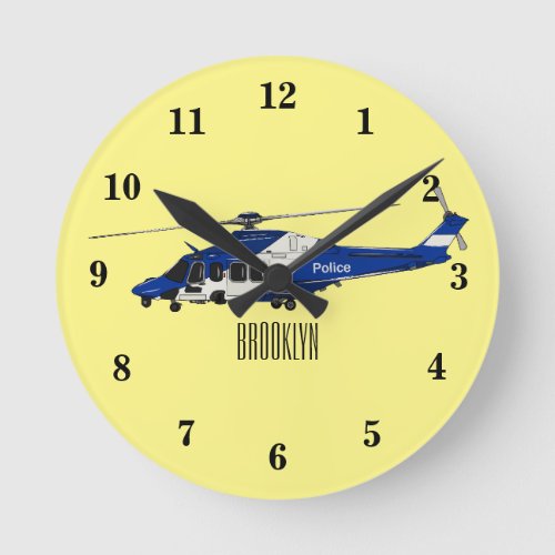 Police helicopter cartoon illustration  round clock