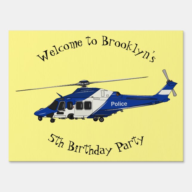Police helicopter cartoon illustration sign (Front)