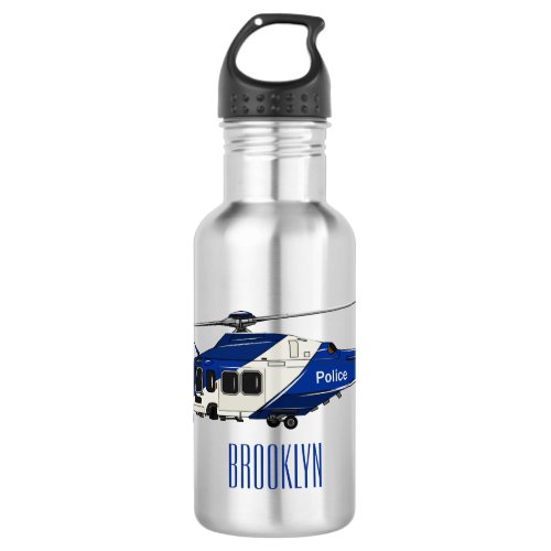 Police helicopter cartoon illustration  stainless steel water bottle