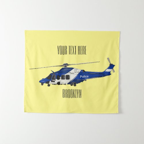 Police helicopter cartoon illustration  tapestry