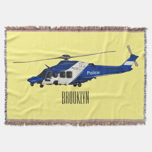 Police helicopter cartoon illustration  throw blanket (Front)