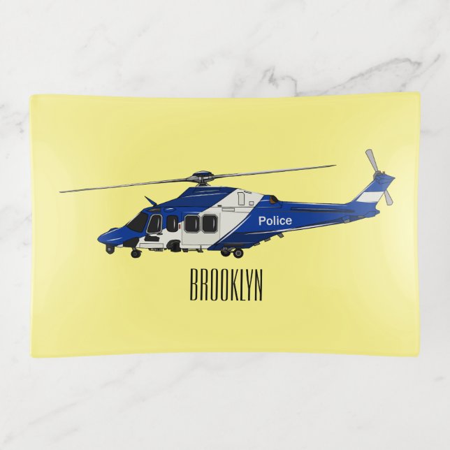 Police helicopter cartoon illustration  trinket tray (Front)