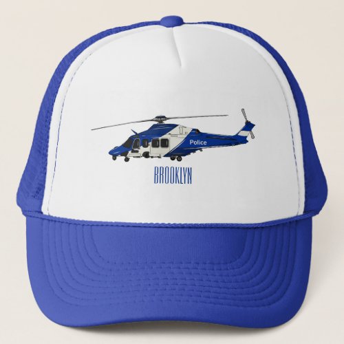 Police helicopter cartoon illustration  trucker hat