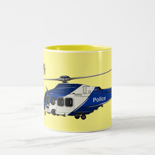 Police helicopter cartoon illustration  Two-Tone coffee mug (Center)