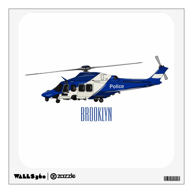 Police helicopter cartoon illustration  wall decal (Front)