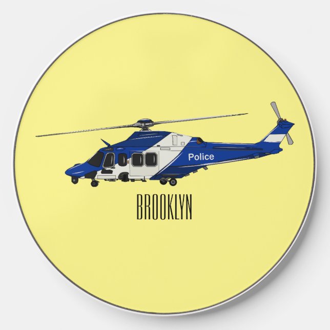 Police helicopter cartoon illustration  wireless charger  (Front)