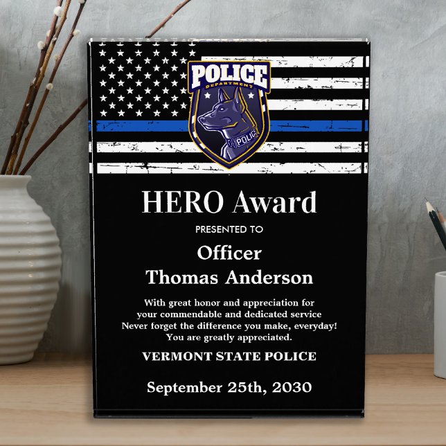 Police HERO Custom Logo Thin Blue Line Service  Acrylic Award (Creator Uploaded)