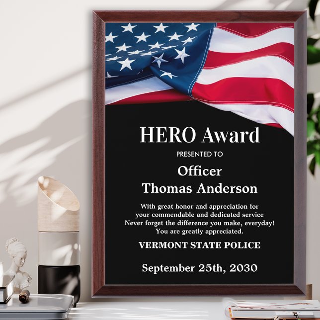 Police HERO Custom Military USA American Flag  Award Plaque (Creator Uploaded)