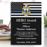 Police HERO Department Custom Logo Officer Desk Plaque<br><div class="desc">Celebrate and show your appreciation to an outstanding Police Officer with this Thin Blue Line Police HERO Award - American flag design in Police Flag colors , modern black blue design with custom police department logo. Personalize this police officer award with officers name, text with law enforcement department name, logo...</div>