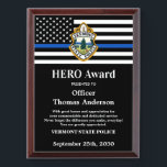 Police HERO Department Custom Logo Recognition Award Plaque<br><div class="desc">Celebrate and show your appreciation to an outstanding Police Officer with this Thin Blue Line Police HERO Award - American flag design in Police Flag colors , modern black blue design with custom police department logo. Personalize this police officer award with officers name, text with law enforcement department name, logo...</div>