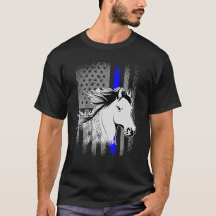 Police Horse Mounted Patrol American Flag T-Shirt