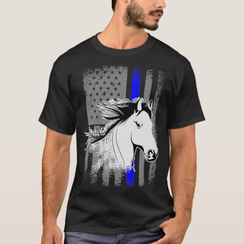 Police Horse Mounted Patrol American Flag T_Shirt