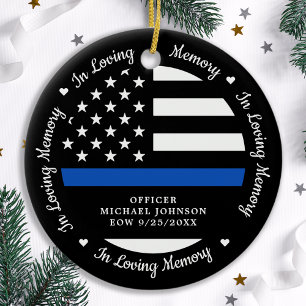 Police In Loving Memory Thin Blue Line Memorial Ceramic Ornament