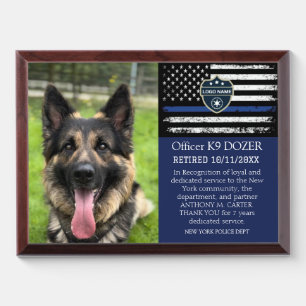 Police K9 Dog Law Enforcement Officer Retirement Award Plaque