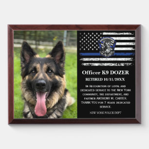 Police K9 Dog Law Enforcement Officer Retirement Award Plaque