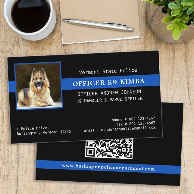 Police K9 Law Enforcement Custom Photo QR code Business Card (Creator Uploaded)