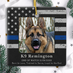 Police K9 Memorial - Thin Blue Line - Police Dog Ceramic Ornament