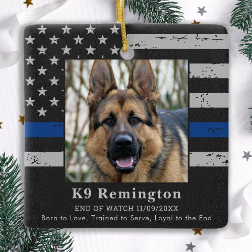 Police K9 Memorial _ Thin Blue Line _ Police Dog Ceramic Ornament
