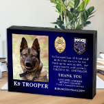 Police K9 Retirement Award Dog Law Enforcement  Wooden Box Sign<br><div class="desc">Honor your best partner and police dog for his dedicated years of service with this Police Dog Retirement Appreciation Photo award plaque. Personalize with your police K9 officer's photo, name, personal message, service dates and service years. Also personalize with badge, department logo or seal. Perfect for police K9 handler gifts...</div>