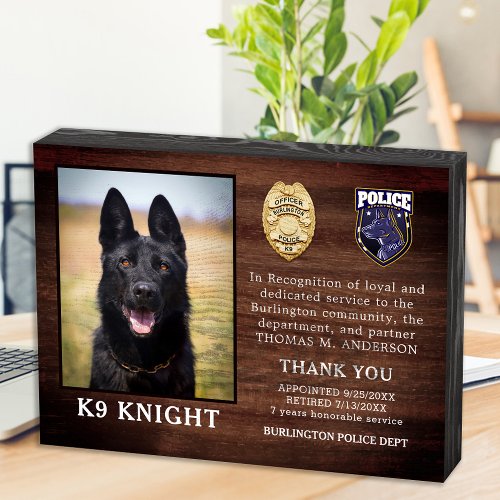 Police K9 Retirement Law Enforcement Dog Award Wooden Box Sign