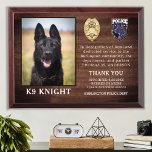 Police K9 Retirement Law Enforcement Officer Dog Award Plaque<br><div class="desc">Honor your best partner and police dog for his dedicated years of service with this Thin Blue Line Police Dog Retirement Appreciation Photo award plaque. Personalize with your police K9 officer's photo, name, personal message, service dates and service years. Also personalize with badge, department logo or seal. Perfect for police...</div>