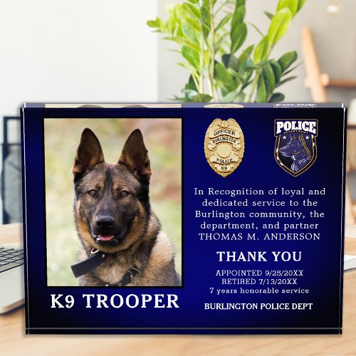 Police K9 Retirement Officer Dog Law Enforcement Acrylic Award