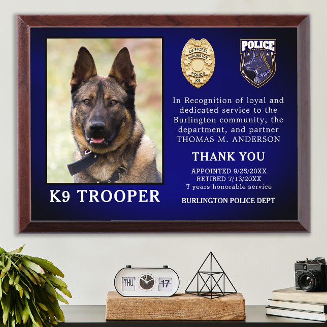 Police K9 Retirement Officer Dog Law Enforcement  Award Plaque (Creator Uploaded)