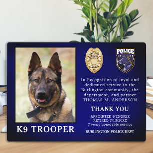 Police K9 Retirement Officer Dog Law Enforcement  Plaque