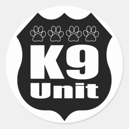 Police K9 Unit Black Badge Dog Paws Classic Round Sticker