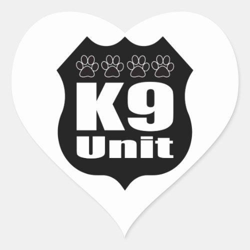 Police K9 Unit Black Badge Dog Paws Heart Sticker