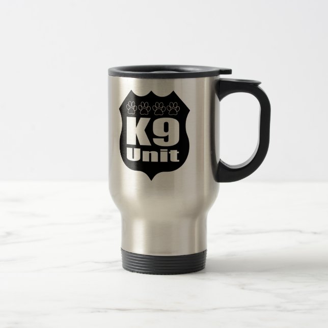 Police K9 Unit Black Badge Dog Paws Travel Mug (Right)