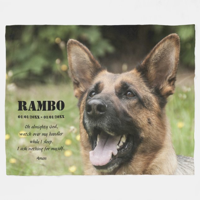 Police K-9 Dog Photo K9 Prayer Memorial Fleece Blanket (Front (Horizontal))