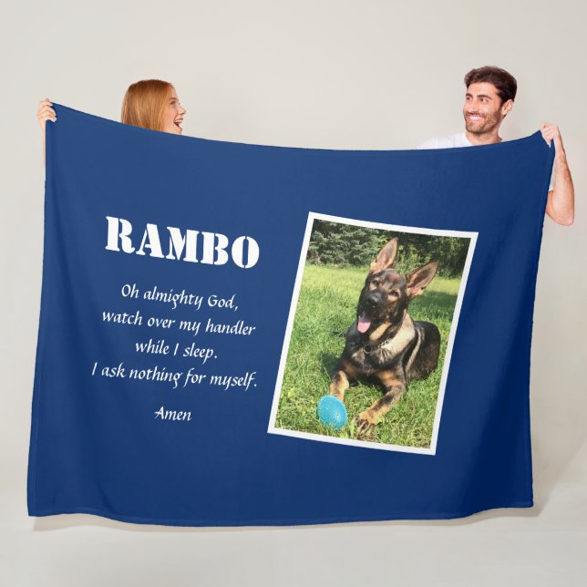 Police K-9 Personalized Photo K9 Prayer Blue Fleece Blanket (In Situ)