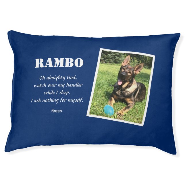 Police K-9 Personalized Photo K9 Prayer Blue Pet Bed (Front)