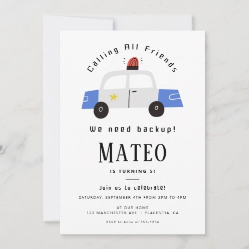 Police Kids Birthday Party Minimalist 