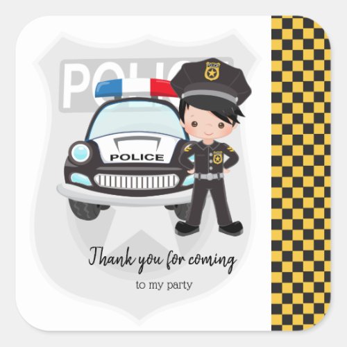 Police kids party square sticker