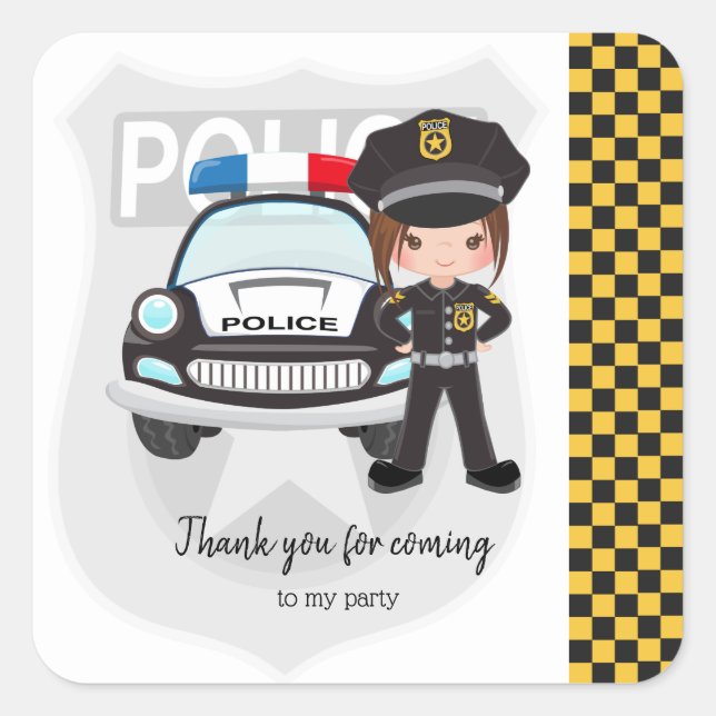 Police kids party square sticker (Front)